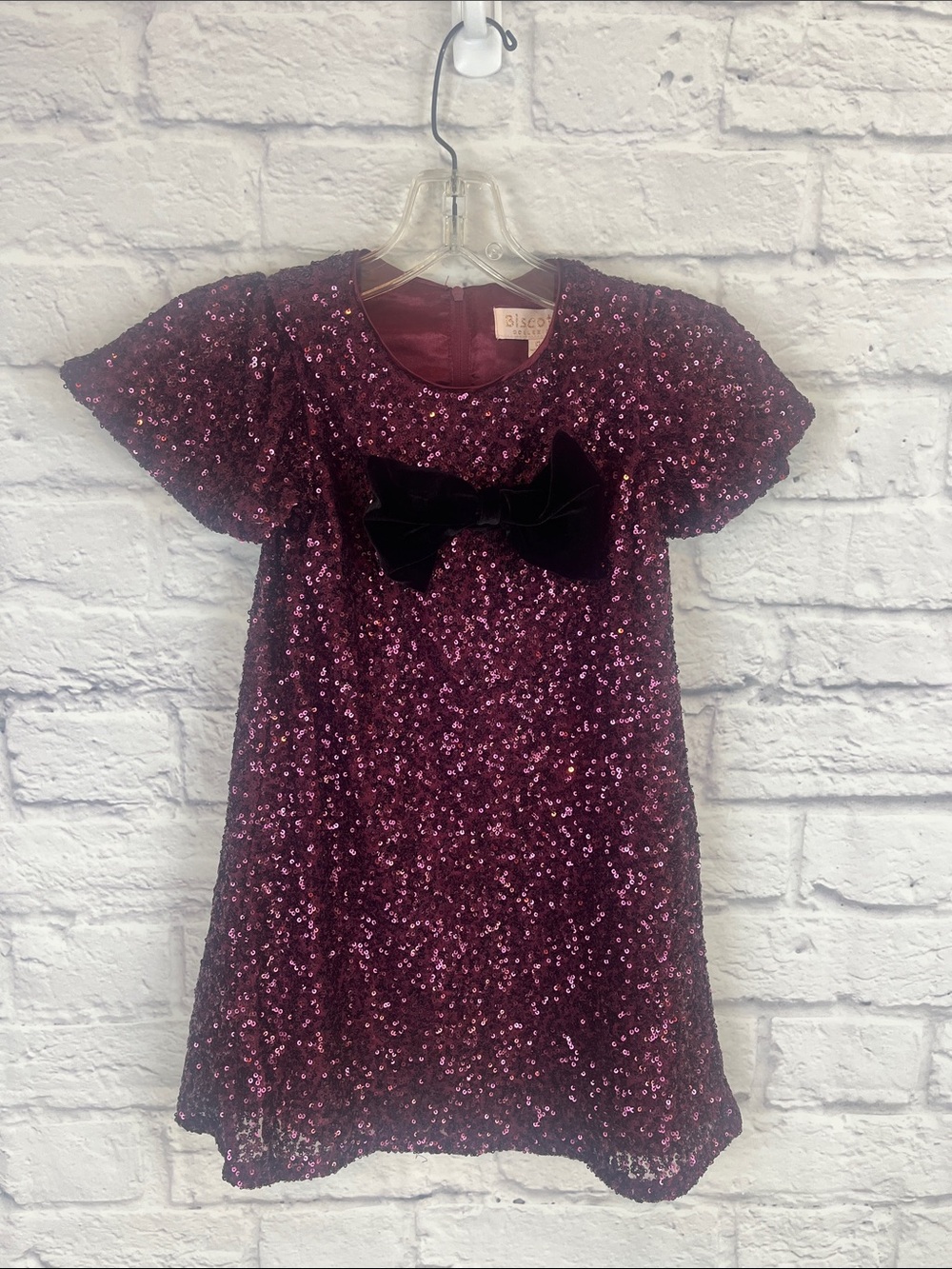Biscotti Girls Burgundy Sequin Velvet Bow Dress Size 6 Holiday Special Occasion